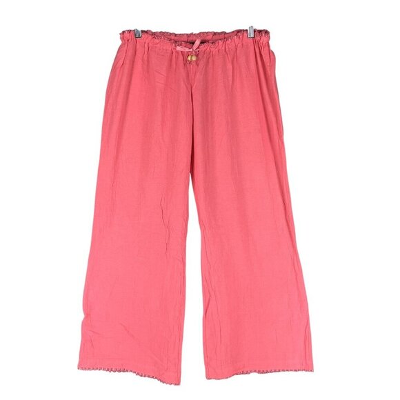 Oh My Gauze Women M Coral Smocked Strapless Top Wide Leg Pant Two Piece Set Boho - Picture 4 of 16